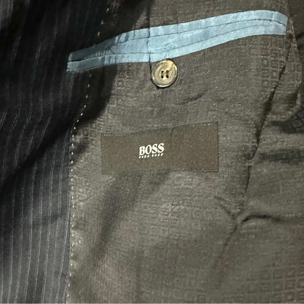 Hugo Boss Pasini2/Movie2 Navy & Periwinkle Stripe 2 Button Wool Suit Coat Sz 46L - Picture 11 of 16